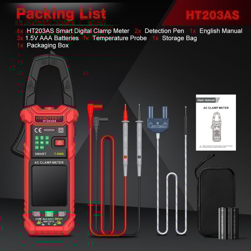 HABOTEST HT203 sorozat intelligens digitális csipeszes multiméter – áram, feszültség és ellenállás mérésére