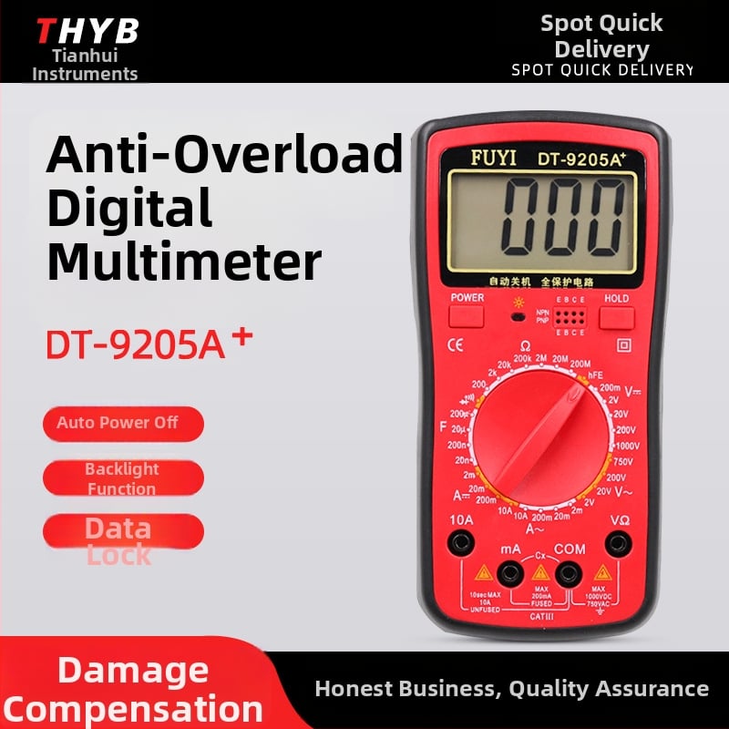 Ψηφιακό Πολύμετρο, Fuyi DT9205A+ Φορητό Επαγγελματικό Μέτρημα, DC 1000V / AC 750V / DC 10A / Χωρητικότητα 200µF–20nF / Έλεγχος Διόδων