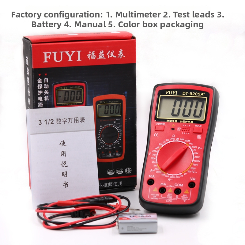 Ψηφιακό Πολύμετρο, Fuyi DT9205A+ Φορητό Επαγγελματικό Μέτρημα, DC 1000V / AC 750V / DC 10A / Χωρητικότητα 200µF–20nF / Έλεγχος Διόδων