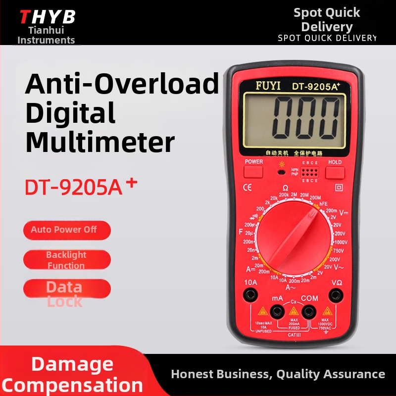 Ψηφιακό Πολύμετρο, Fuyi DT9205A+ Φορητό Επαγγελματικό Μέτρημα, DC 1000V / AC 750V / DC 10A / Χωρητικότητα 200µF–20nF / Έλεγχος Διόδων
