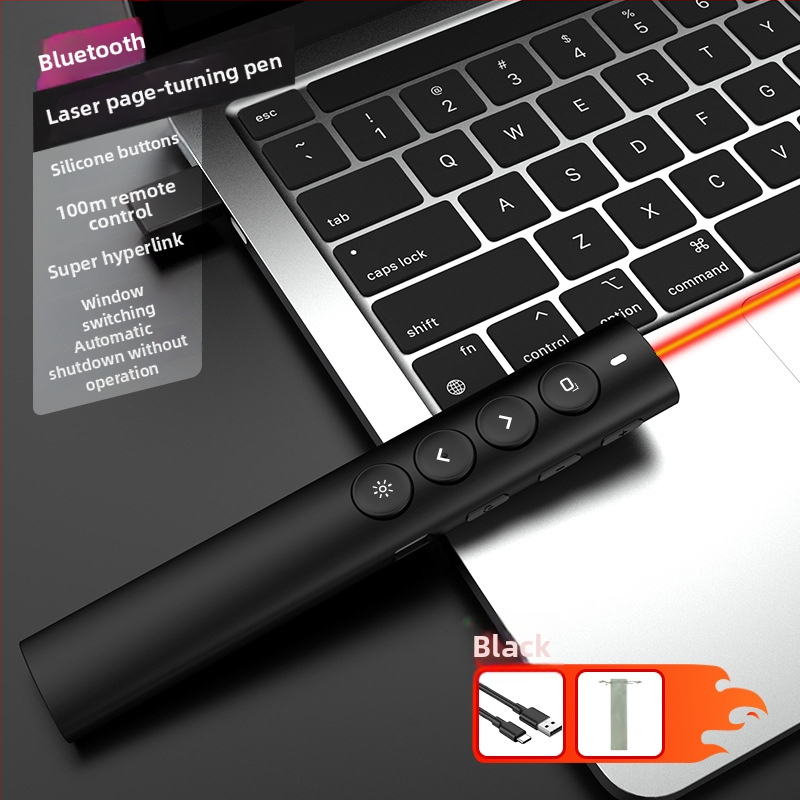 Hliníkový bezdrôtový ukazovateľ na výučbu a PPT pero, Bluetooth/2.4G, dosah 100 m, vlnová dĺžka 650 nm, batéria 180 mAh