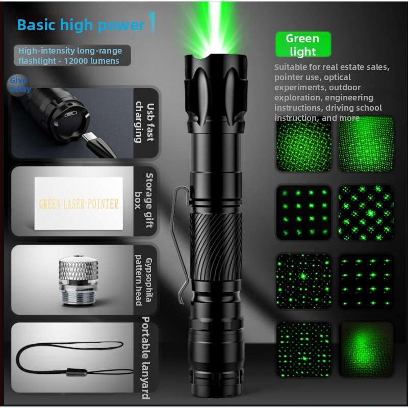 Laserový ukazovadlo: dlhý dosah lúča, dobíjateľný, vylepšený model, jasnejší lúč