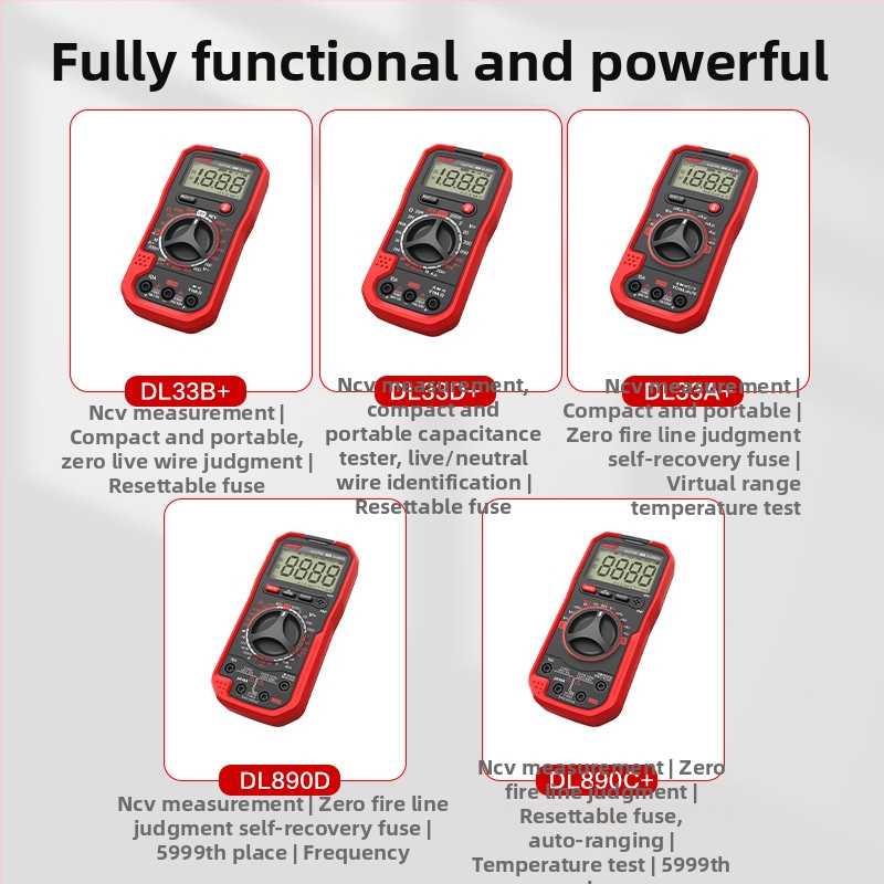 Φορητό ψηφιακό πολύμετρο με μέτρηση θερμοκρασίας, σειρά DL33A/DL33B/DL33C, μάρκα Effective, για οικιακή χρήση και συντήρηση.
