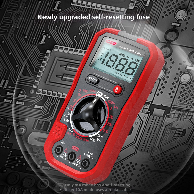 Φορητό ψηφιακό πολύμετρο με μέτρηση θερμοκρασίας, σειρά DL33A/DL33B/DL33C, μάρκα Effective, για οικιακή χρήση και συντήρηση.