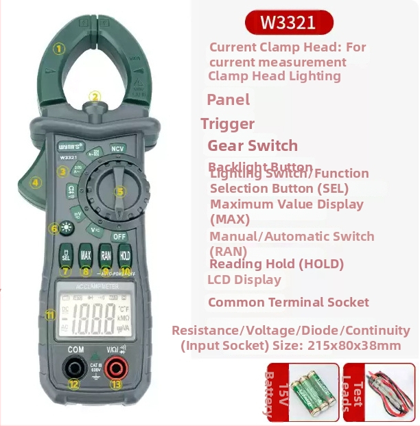Power Lion Ψηφιακός κλαμπ-μετρητής W3317, Υψηλής Ακρίβειας, Πολυλειτουργικός ηλεκτρικός μετρητής