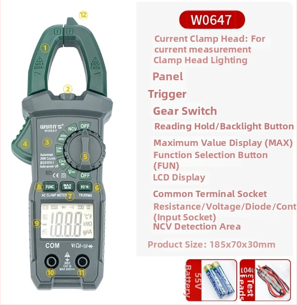 Power Lion Ψηφιακός κλαμπ-μετρητής W3317, Υψηλής Ακρίβειας, Πολυλειτουργικός ηλεκτρικός μετρητής