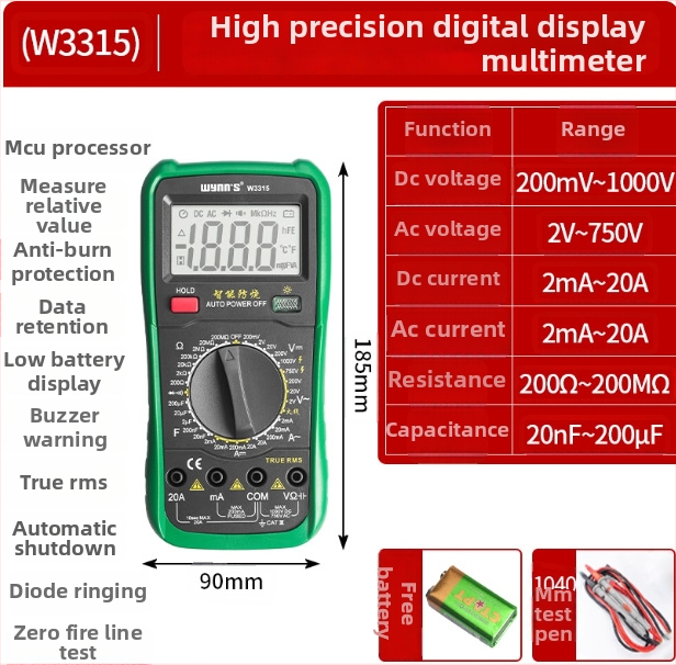 Power Lion Ψηφιακός κλαμπ-μετρητής W3317, Υψηλής Ακρίβειας, Πολυλειτουργικός ηλεκτρικός μετρητής