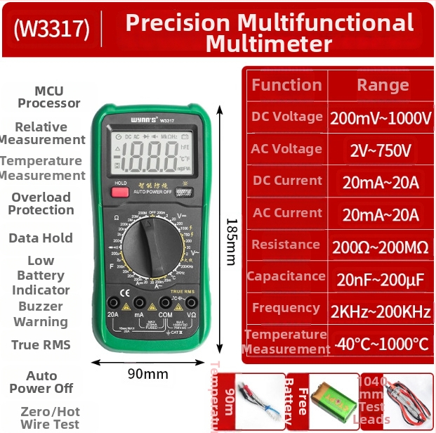 Power Lion Ψηφιακός κλαμπ-μετρητής W3317, Υψηλής Ακρίβειας, Πολυλειτουργικός ηλεκτρικός μετρητής