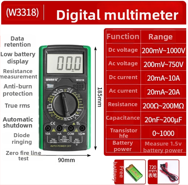 Power Lion Ψηφιακός κλαμπ-μετρητής W3317, Υψηλής Ακρίβειας, Πολυλειτουργικός ηλεκτρικός μετρητής
