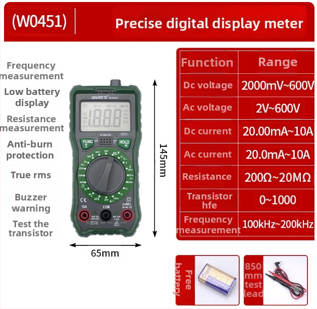 Power Lion Ψηφιακός κλαμπ-μετρητής W3317, Υψηλής Ακρίβειας, Πολυλειτουργικός ηλεκτρικός μετρητής