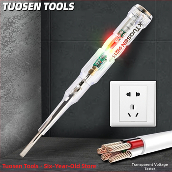 Elektrický tester pero s priehľadným telom, Tuosen, detekcia živých vodičov.