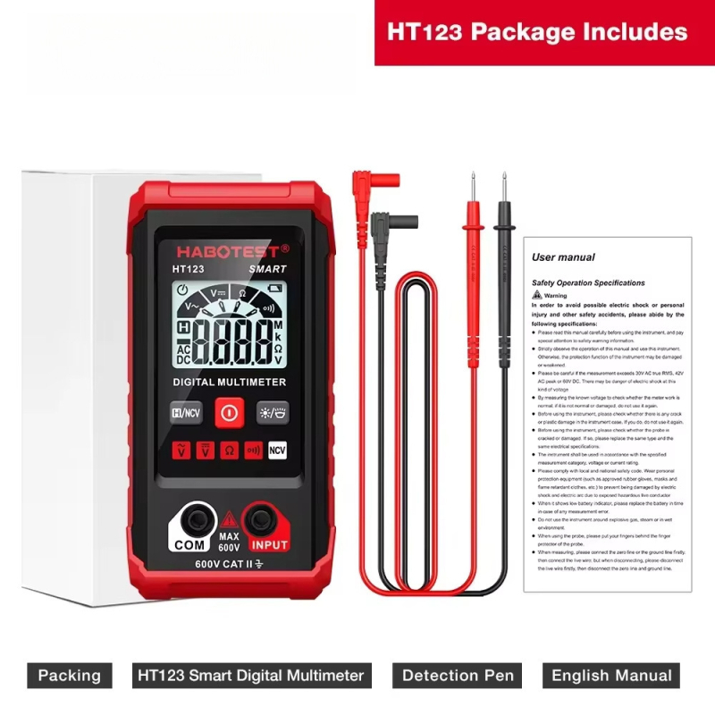 Ψηφιακό πολύμετρο για ηλεκτροτεχνικούς με φωνητική ανακοίνωση, προστασία από καύση, ψηφιακή οθόνη, μέτρηση ρεύματος και τάσης, λειτουργία ωμέτρου