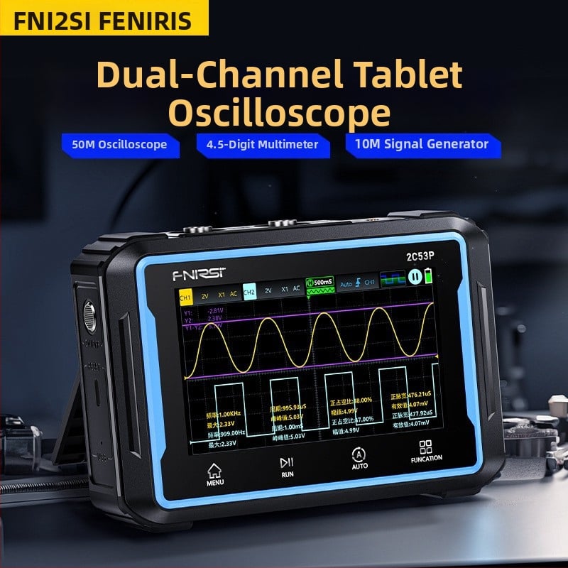 Fnirsi-2C53P двуканален таблетен цифров осцилоскоп, 3-в-1: мултиметър и генератор на сигнали
