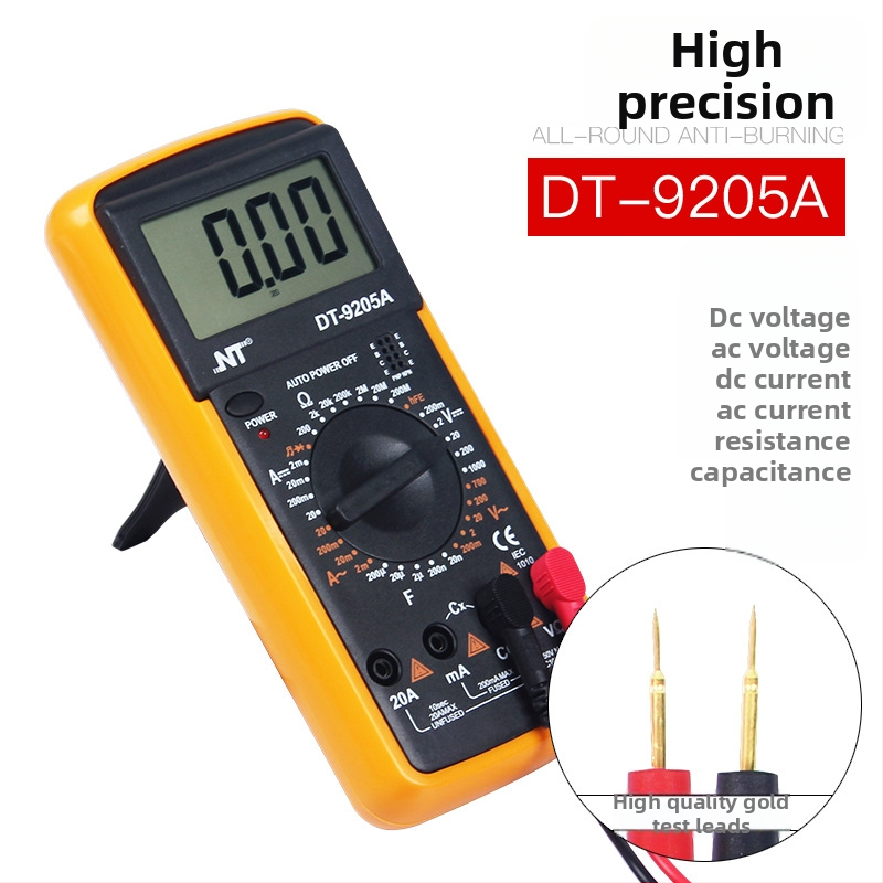Kaisi/kkins DT9205A Prenosný digitálny multimetr s vysokou presnosťou, meranie DC 1000 V, AC 700 V, kapacita 2 nF–200 μF, pre domáce použitie
