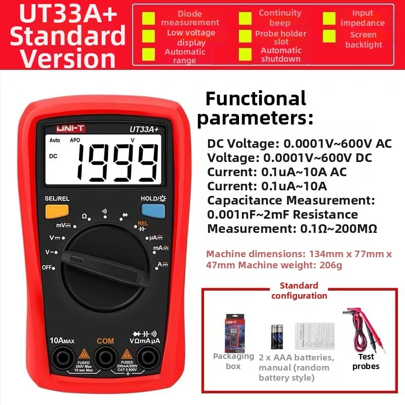 Uni-T UT33D+/UT33C+ ψηφιακό πολύμετρο, για φοιτητές, CE πιστοποιημένο