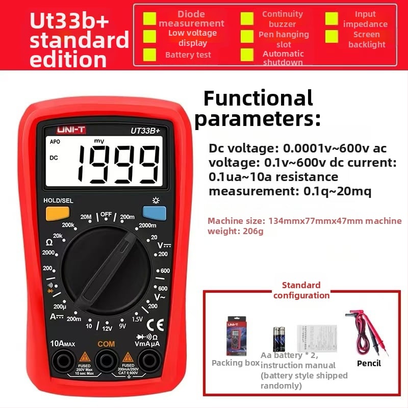 Uni-T UT33D+/UT33C+ ψηφιακό πολύμετρο, για φοιτητές, CE πιστοποιημένο