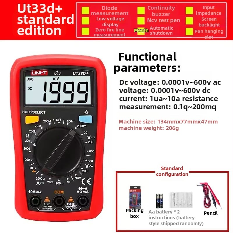 Uni-T UT33D+/UT33C+ ψηφιακό πολύμετρο, για φοιτητές, CE πιστοποιημένο