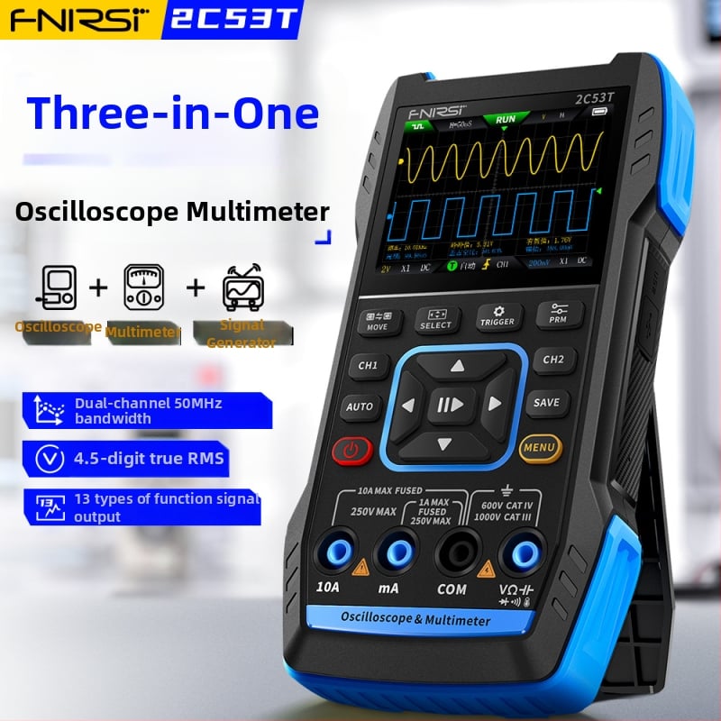 FNIRSI 2C53T двуканален 50 MHz цифров осцилоскоп с мултиметър и генератор на сигнали