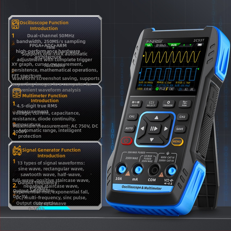 FNIRSI 2C53T dvokanačni digitalni osciloskop s 50 MHz, multimetar i generator signala