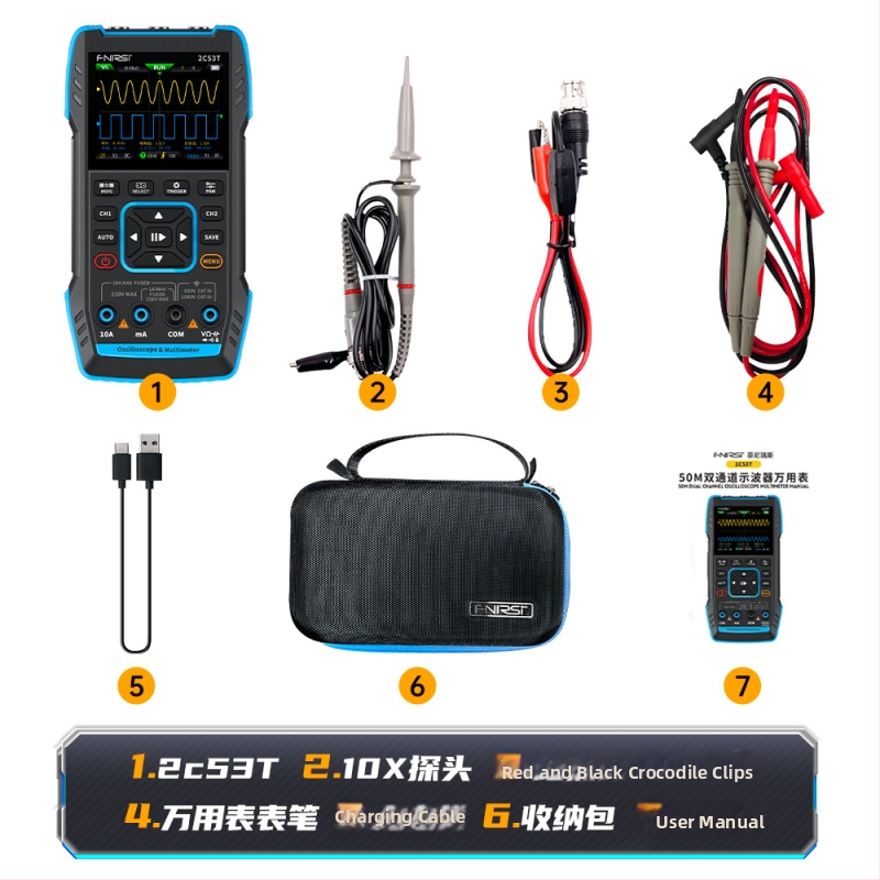 FNIRSI 2C53T dvokanačni digitalni osciloskop s 50 MHz, multimetar i generator signala