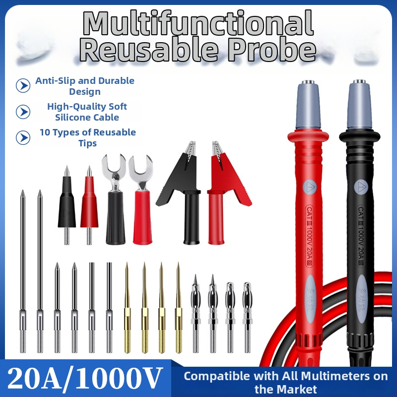 20-v-1 Univerzálne testovacie pero pre multimetr s výmeniteľnými silikónovými špičkami a digitálnym displejom