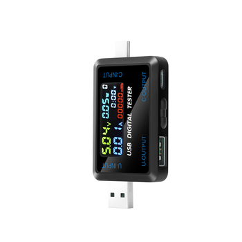 USB Type-C többfunkciós teszter valós idejű feszültség-, áram- és kapacitásfigyeléssel; feszültségtartomány 4,5–36 V; működési hőmérséklet -10–60 °C; tömeg 19,8 g