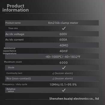 Kuaiqu KM216B kliešťový ampermeter, 600V DC/AC, meranie prúdu do 600A