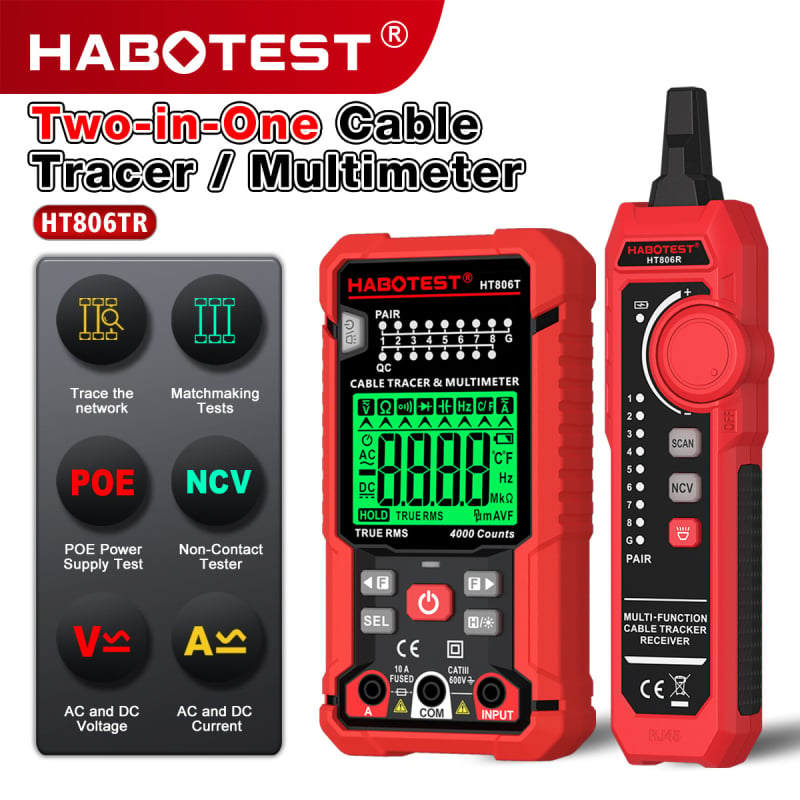 Habotest HT806TR višenamjenski tester mrežnih kablova s otkrivačem kablova i mjeračem duljine, za profesionalnu upotrebu