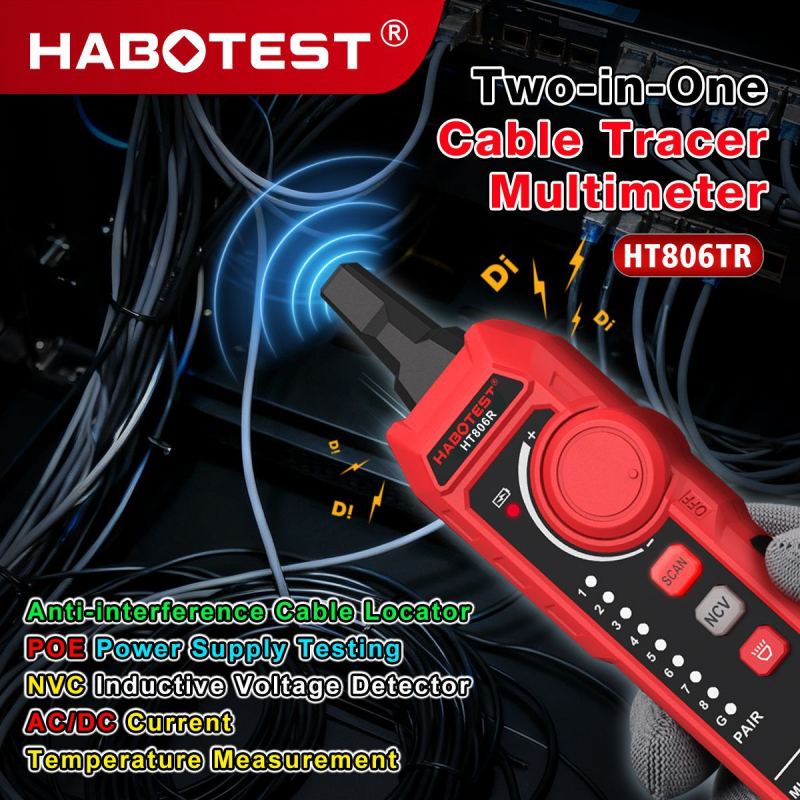 Habotest HT806TR višenamjenski tester mrežnih kablova s otkrivačem kablova i mjeračem duljine, za profesionalnu upotrebu