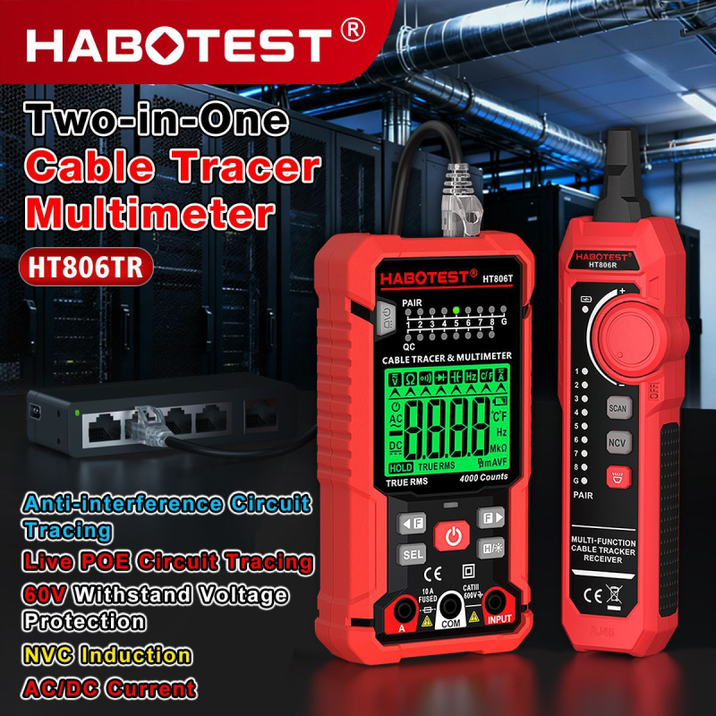 Habotest HT806TR višenamjenski tester mrežnih kablova s otkrivačem kablova i mjeračem duljine, za profesionalnu upotrebu