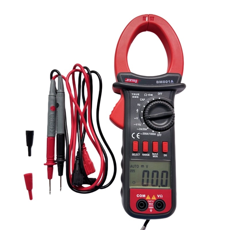 Binjiang BM801A ψηφιακός κλαμπ μέτρητης με ρεύμα 0–1000 A, τάση 0–1000 V και αντίσταση 2 kΩ