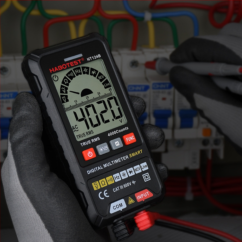 HABOTEST HT124B digitálny multimeter s automatickým rozsahom, vysokou presnosťou, ochrana proti spáleniu; kapacitný rozsah 0–4 mF; CAT III 600V bezpečnosť