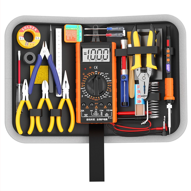 Študijný set: multimeter a spájkovacie pero s digitálnym displejom, vnútorné vykurovanie, skrinka náradia pre elektrikárov