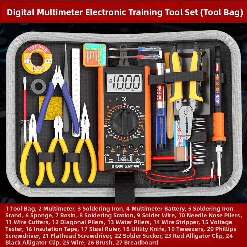 Kit de instruire cu multimetru și fier de lipit, cu afișaj digital, încălzire internă, trusă de scule pentru electrician