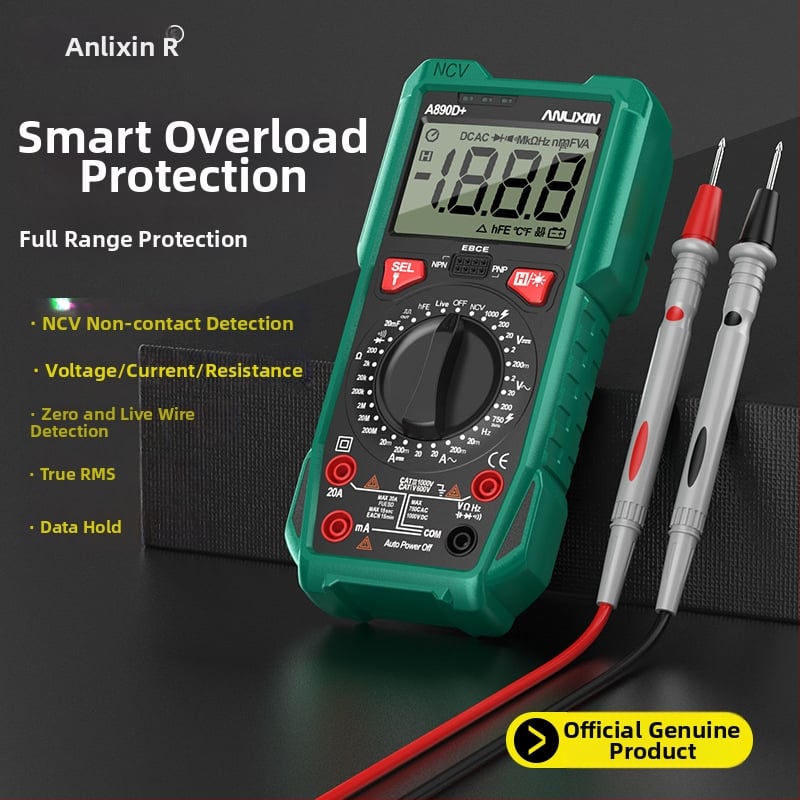 Anlixin 890C Digitális multiméter, Kapacitás, DC/AC Feszültség, DC/AC Áramerősség, Automatikus tartomány