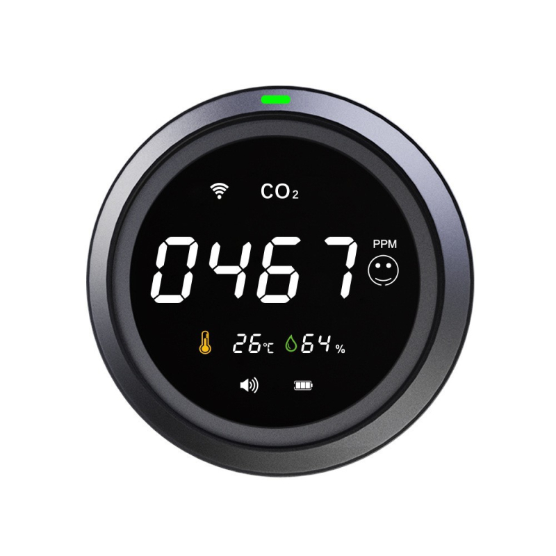 Axess Zn-2co11 CO2 és többgázas detektor, mérési tartomány 400-5000 ppm, méri CO2-t, formaldeidot, TVOC-t, PM2.5/PM1.0/PM10-et, hőmérséklet és páratartalom, DC tápegység