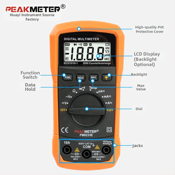 PEAKMETER PM8233E Digitalni multimetar, ručni termometar, automatski raspon