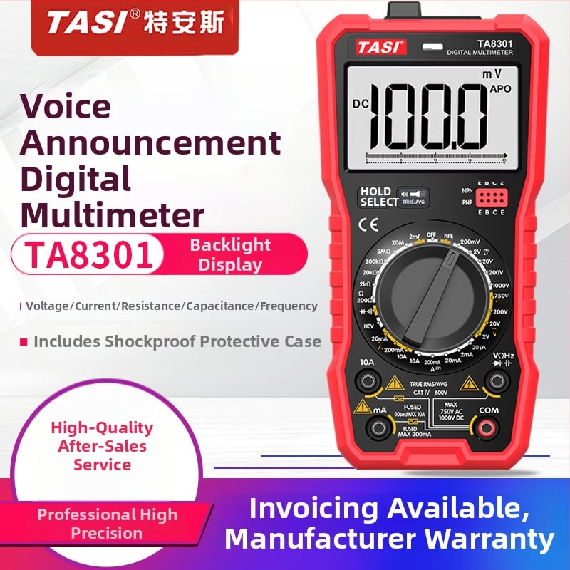 Digitalni multimetar TA8301/TA8302 s mjerenjem kapacitete, otpora, DC/AC napona i struje; automatski raspon
