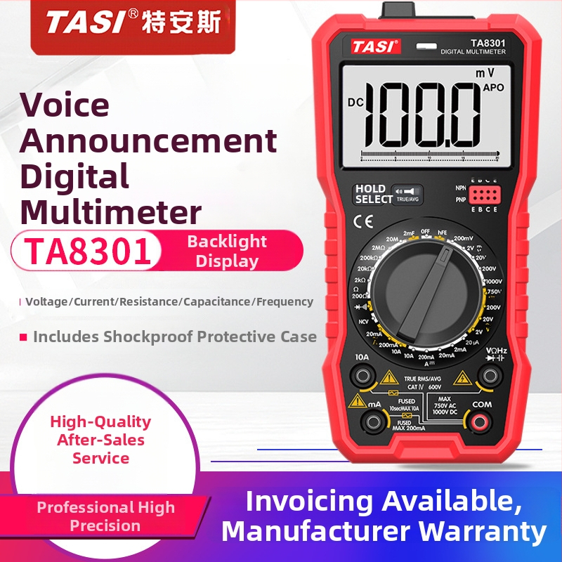 Digitalni multimetar TA8301/TA8302 s mjerenjem kapacitete, otpora, DC/AC napona i struje; automatski raspon
