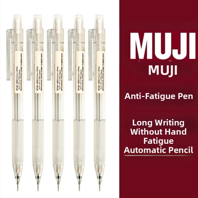 Muji механичен молив, 0,5 мм графитова сърцевина, 2B/HB, прозрачно тяло, пластмасов корпус, ергономичен дизайн за намаляване на умората