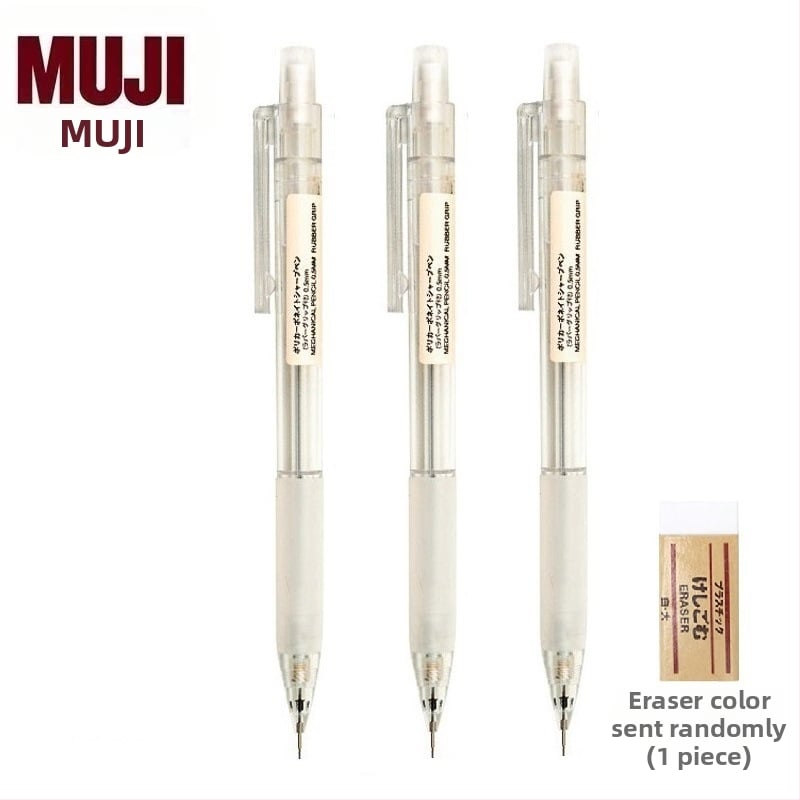 Muji механичен молив, 0,5 мм графитова сърцевина, 2B/HB, прозрачно тяло, пластмасов корпус, ергономичен дизайн за намаляване на умората