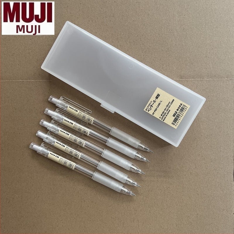 Muji механичен молив, 0,5 мм графитова сърцевина, 2B/HB, прозрачно тяло, пластмасов корпус, ергономичен дизайн за намаляване на умората