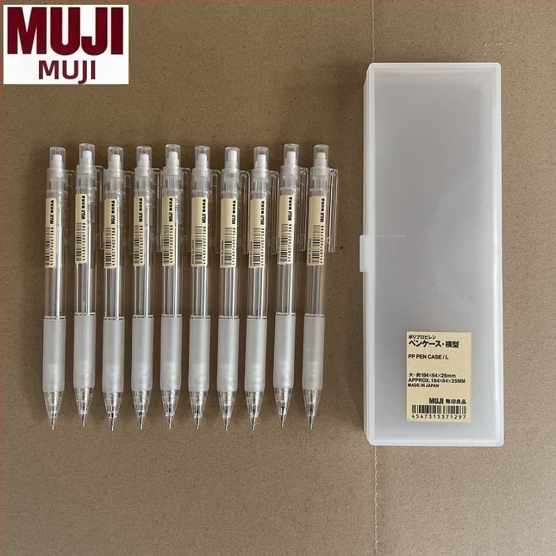 Muji механичен молив, 0,5 мм графитова сърцевина, 2B/HB, прозрачно тяло, пластмасов корпус, ергономичен дизайн за намаляване на умората