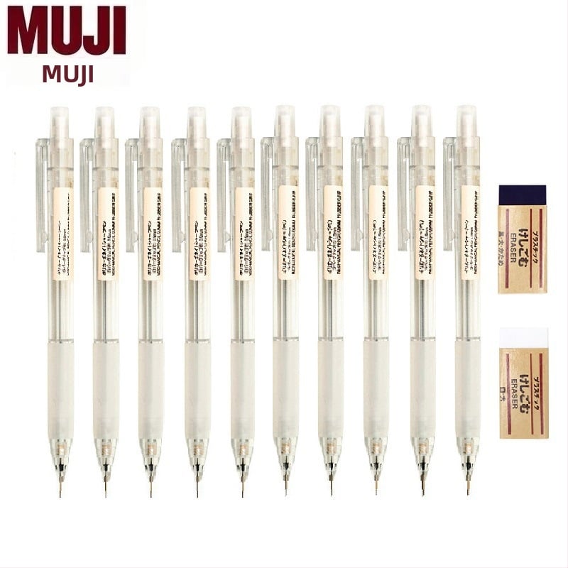 Muji механичен молив, 0,5 мм графитова сърцевина, 2B/HB, прозрачно тяло, пластмасов корпус, ергономичен дизайн за намаляване на умората