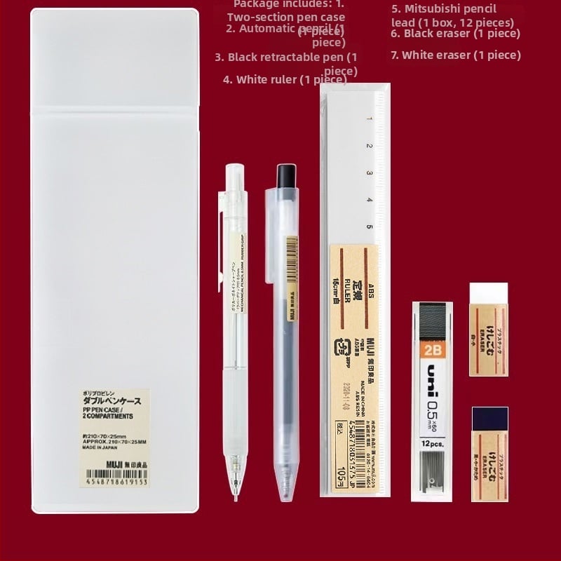 Muji механичен молив, 0,5 мм графитова сърцевина, 2B/HB, прозрачно тяло, пластмасов корпус, ергономичен дизайн за намаляване на умората