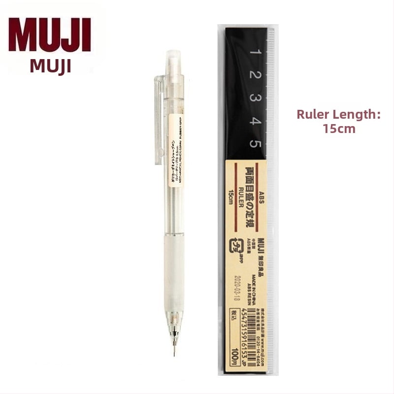 Muji механичен молив, 0,5 мм графитова сърцевина, 2B/HB, прозрачно тяло, пластмасов корпус, ергономичен дизайн за намаляване на умората