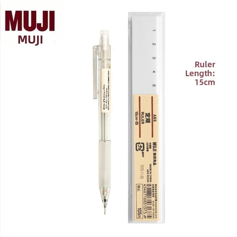 Muji механичен молив, 0,5 мм графитова сърцевина, 2B/HB, прозрачно тяло, пластмасов корпус, ергономичен дизайн за намаляване на умората
