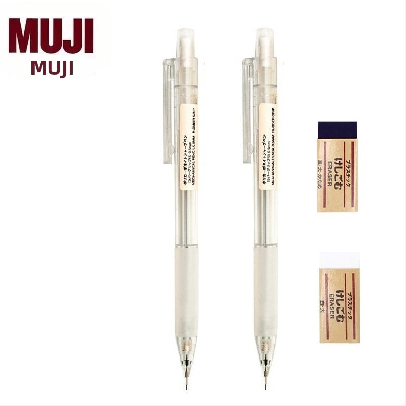 Muji механичен молив, 0,5 мм графитова сърцевина, 2B/HB, прозрачно тяло, пластмасов корпус, ергономичен дизайн за намаляване на умората