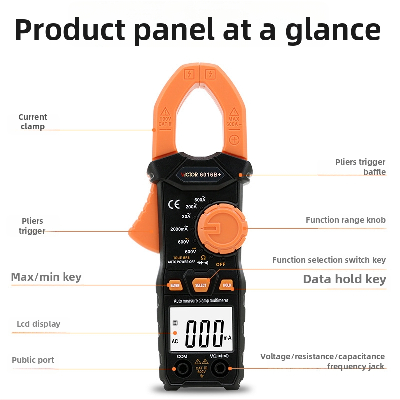 VC6016B klampový multiméter — vysoko presný digitálny ampermeter 0.01A–600A