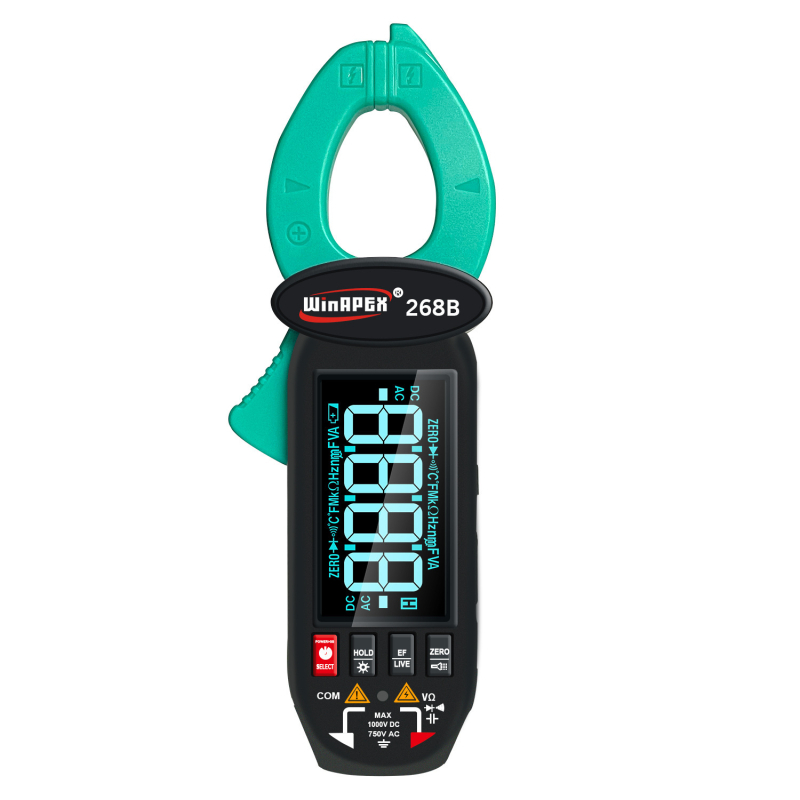 Han Yan 268B AC/DC áramfogó klampmetró, 600 mA–60 A tartomány, modell 268B, 3,7 V Li-ion akkumulátor